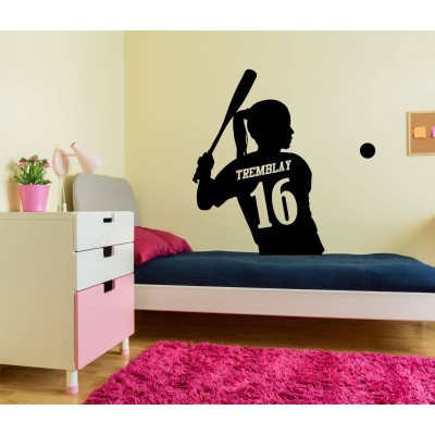 Wall sticker - Female baseball player back view to personalize